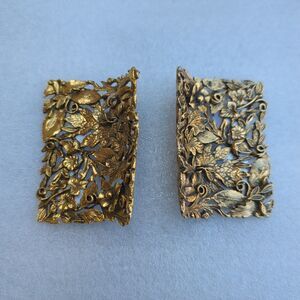 Vintage 50'S Brass Gold Tone Musi French Elaborate Filigree Shoes BUCKLES.
